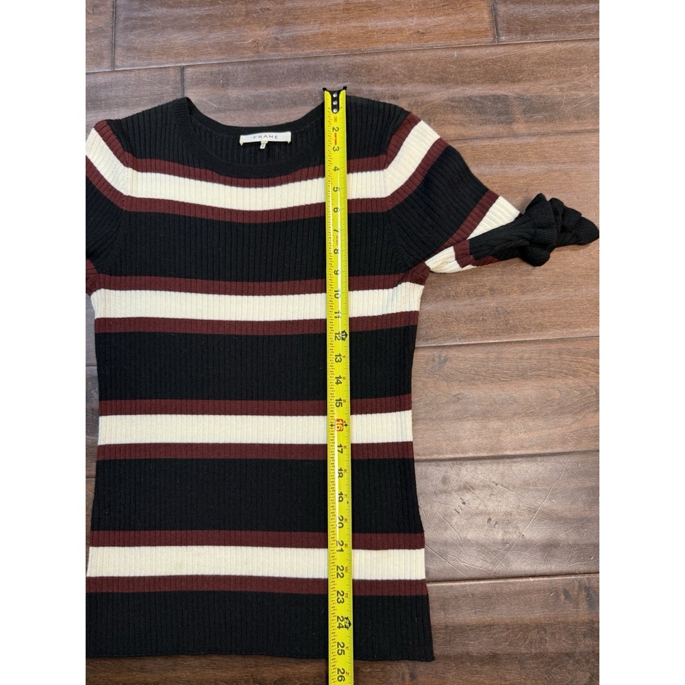 Frame 70s Ruffle Cuff Sweater Retro‎ Ribbed Stretchy | Noir Multi | Womens Large - Picture 12 of 12